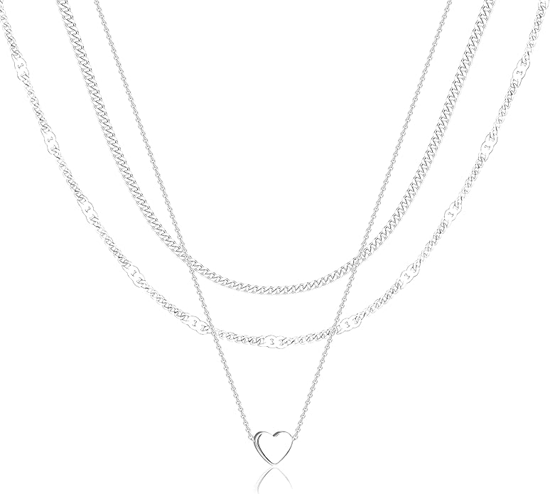 Layered Gold Necklaces for Women, Stackable Dainty 14K Gold Silver Plated Trendy Simple Heart Diamond Cross Bow Circle Pendant Paperclip Choker Dot Chain Necklace,Jewelry Set Gifts for Women