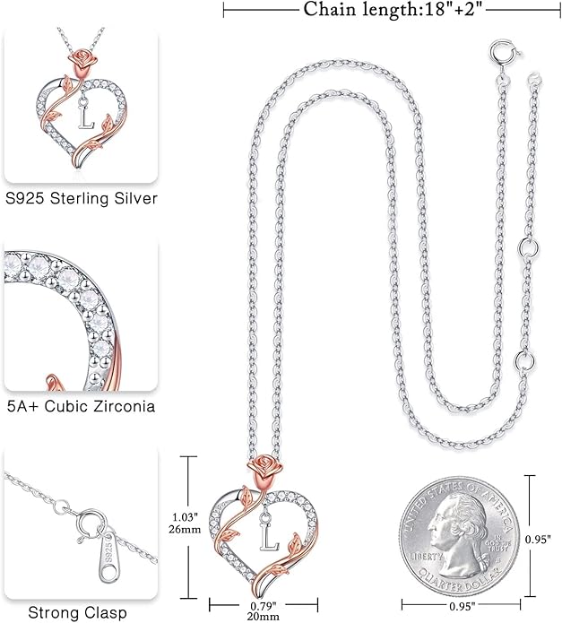 Iefil Valentines Day Gifts for Her - 925 Sterling Silver Heart Initial Necklace, Anniversary Birthday Gifts for Women, Jewelry Gift for Wife Girlfriend