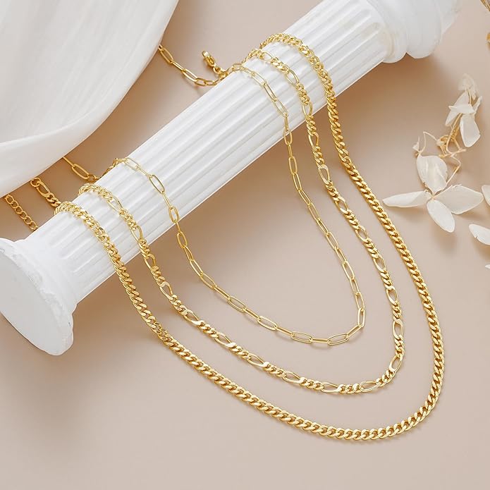 Gold Layered Necklaces for Women, 14K Gold Plated Dainty Gold Chain Choker Necklace Stack, Herringbone Gold Necklaces Set