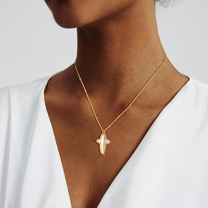 Zeffy 14K Gold/Silver Plated Chunky Thick Chain Toggle Clasp Necklace Dainty Baroque Pearl/Heart/Cross/Turquoise Pendant Necklace
