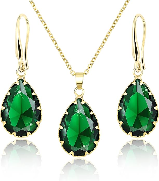 Linawe Crystal Jewelry Sets for Women, Imitation Diamond Pendant Necklace, Rhinestone Drop Dangle Earrings, Birthstone Cubic Zirconia Matching Wedding Jewelry, 14K Gold/Rose Gold/Silver Tones