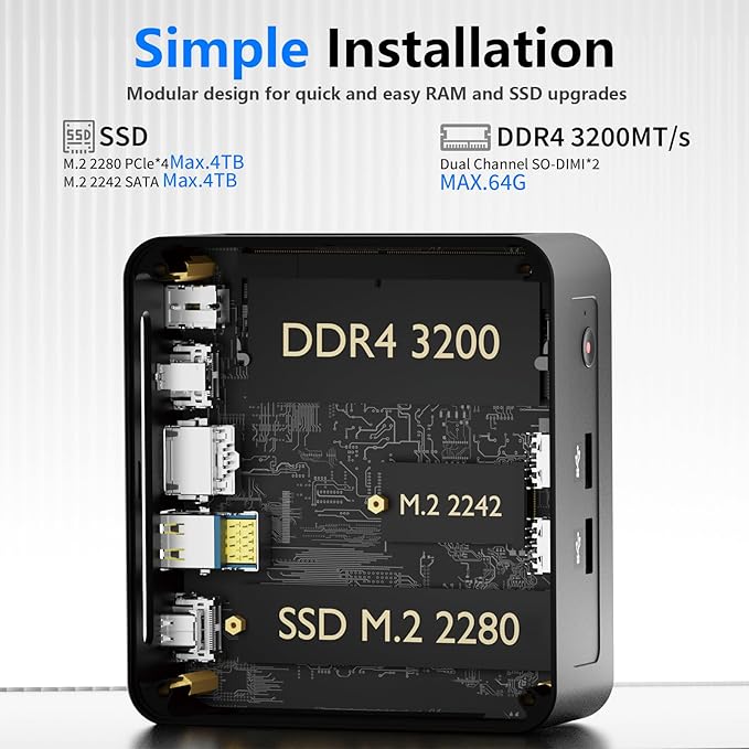 Mini Desktop Computer, Intel Core i5-12450H (Up to 4.40GHz), 16GB DDR4 RAM, 1TB M.2 SSD, Mini PC Supports Triple 4K Display, USB 3.2, Wi-Fi 6, BT 5.2, RJ45 2.5G