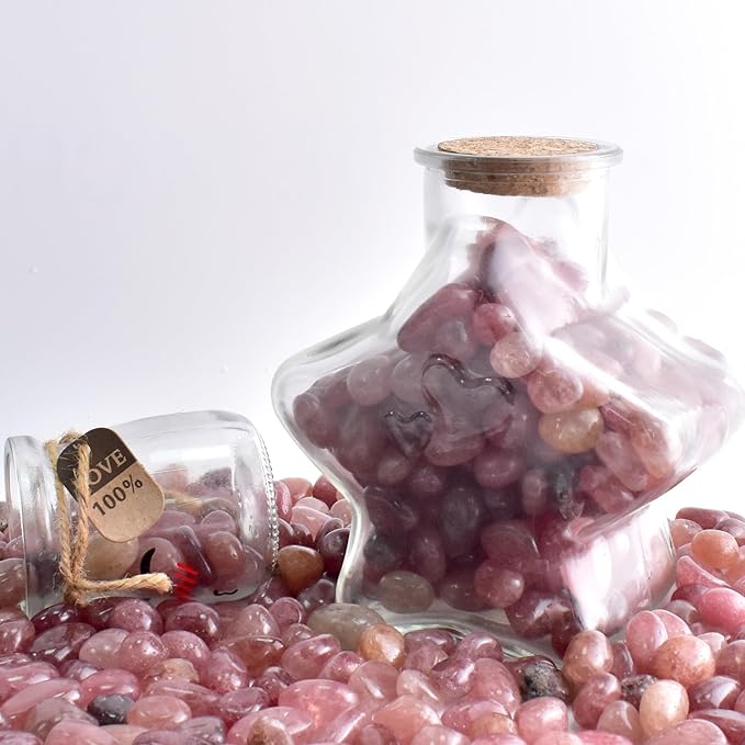 Polished Strawberry Quartz Crystal Chips 200 Pcs - 10 oz Tumbled Stone Chips Crushed Sea Glass Stones Healing Reiki Crystal Jewelry Making Home Decoration