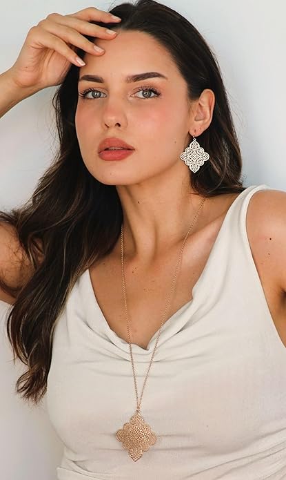 POMINA Floral Celtic Filigree Gold Dangle Drop Earring Boho Fashion Geometirc Filigree Earrings for Women