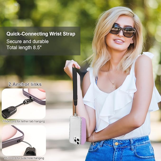 Clip and Go Strap for Phone with Wallet Crossbody, Adjustable Phone Lanyard with Detachable RFID Wristlet Wallet & Ultra-Thin 360° Rotatable Metal Tabs for All Smartphones (Purple)