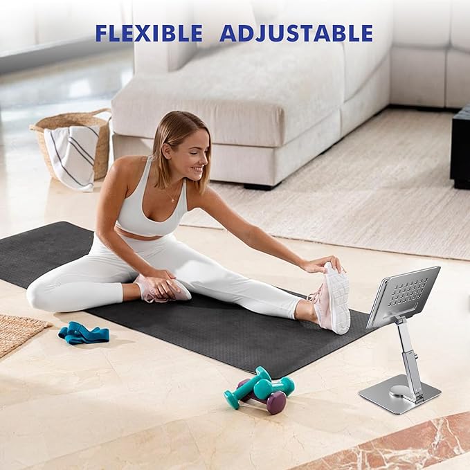 GuaziV 360° Rotating Tablet Stand - Adjustable iPad Tablet Holder for Desk, Foldable iPad Swivel Stand for Home & Office (Sleek Silver)