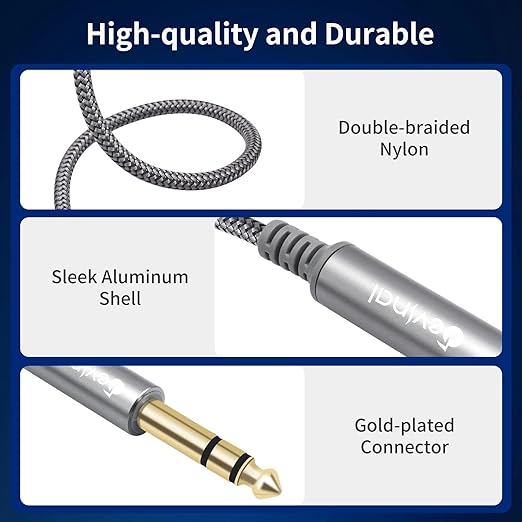 Devinal 1/4 inch Headphone Extension Cable, 6.35mm TRS Male to Female Stereo Cord, Quarter Inch Guitar Cable Extender, 15ft (4.5 Meters)