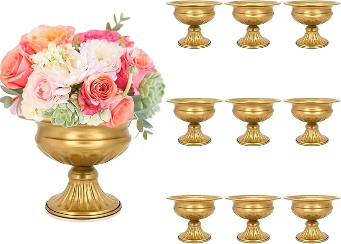 Gold Pedestal Vases for Centerpieces: Wedding Flower Vase for Tables 5 Inch Small Metal Compote Bowl Vase for Birthday Party Anniversary Event Home Decoration Set of 10