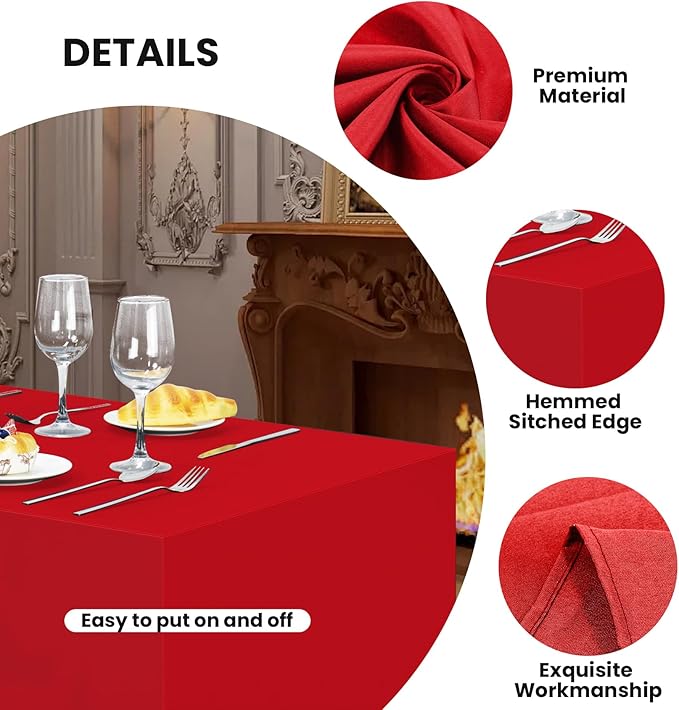 Ascoza 2 Pack Fitted Tablecloth for 6 Foot Rectangle Tables 72 x 30 Inch Red Table Covers Water Resistant Polyester Table Cloth for Wedding, Parties,Display, Trade Show (Red)