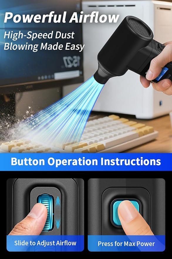 Instant Dust Removal – Electric Air Duster 130000 RPM, 40 mm Motor, 10000 mAh Battery & 30 W Fast Charge, TFT Screen, 300-Speed Control, Rechargeable Compressed Air Blower for PC & Electronics