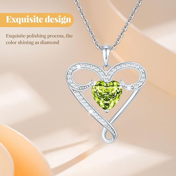 Infinity Necklace for Women, 925 Sterling Silver Heart Necklace with 5A Zircon, White Gold Plated Adjustable Chain, Gift for Valentine's Day, Birthday, Anniversary for Wife, Girlfriend, Mom