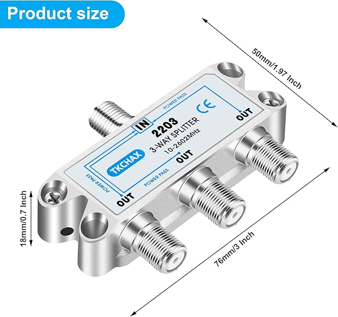 3 Way Coaxial Cable Splitter,Support 10-2602MHz, RG6 Compatible, Nickel-Plated for Cable Splitter,Work with CATV, Satellite TV,Antenna System and MoCA Configurations