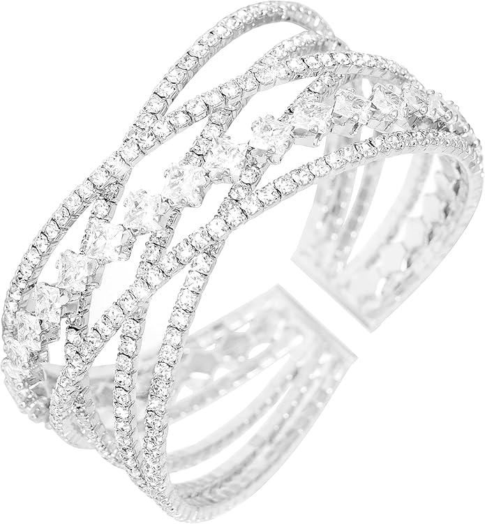 Rhinestone Bracelet Multilayer Cuff Bracelet Sparkling Crystal Layered Bridal Bracelets for Women