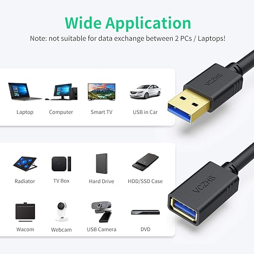 VCZHS Tech USB Extension Cable 3.3ft, USB 3.0 Extender for High-Speed Data Transfer & Fast Charging, Durable & Flexible for Mouse, Keyboard, Printer, Flash Drive, Webcam, and More
