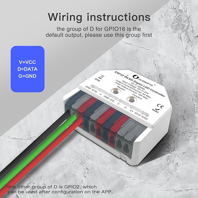 GLEDOPTO ESP32 Mini WLED LED Controller DC 5~24V DIY Dynamic Lighting Work with Addressable Digital FCOB RGB IC WS2811 WS2812 SK6812 TM1814 WS2813 WS2815 Strip Light Easy Wiring