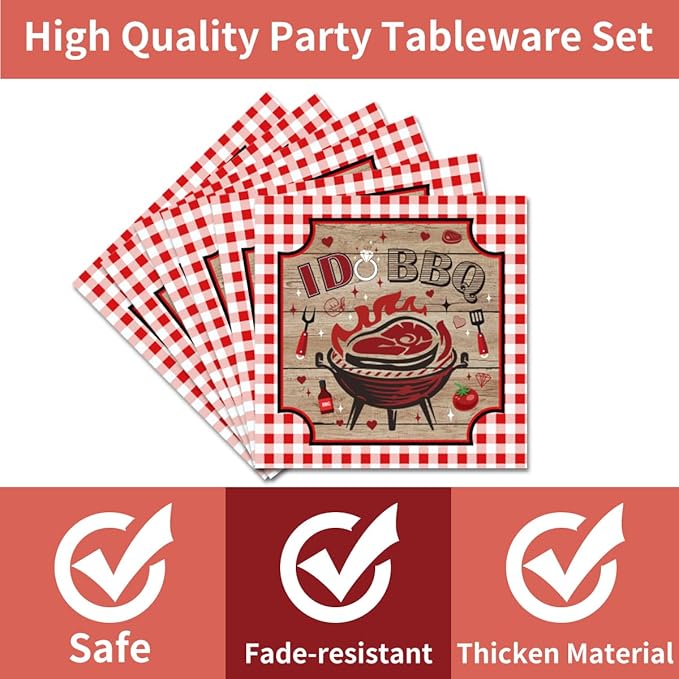 96PCS I DO BBQ Plates and Napkins Party Supplies BBQ Bridal Shower Decorations Bar B Q Wedding Engagement Barbecue Disposable Paper Tableware Set Serves 24 Guests