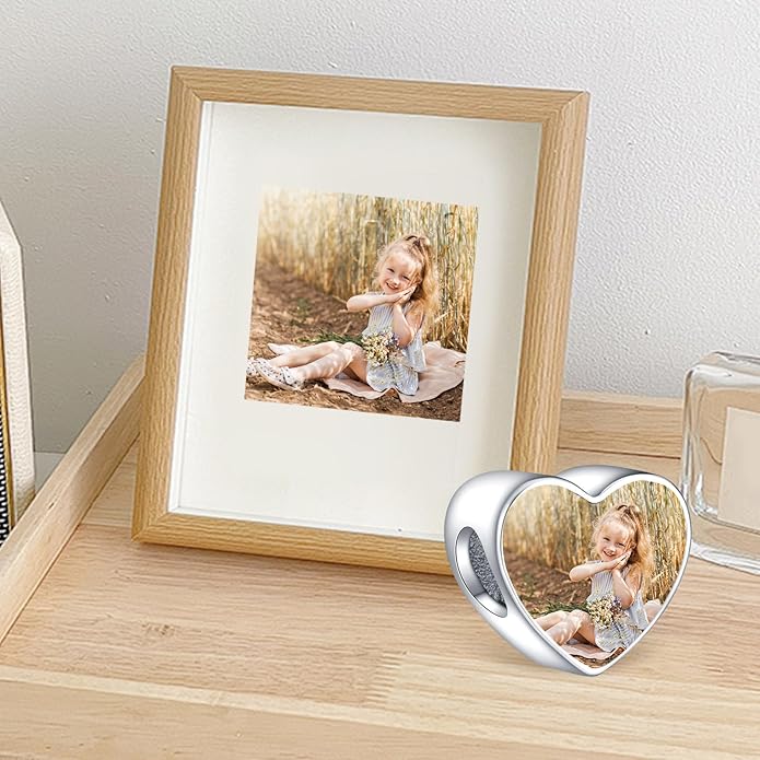 Annmors Personalized Photo Charm for Bracelet Necklaces,925 Sterling Silver Charm Love Heart Shaped Engraved Customize Picture Gift for Birthday Mother's Day Christmas,Bead Charms Jewelry for Women