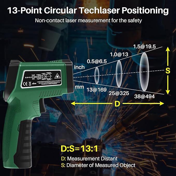 Infrared Thermometer for Cooking, Gedaye Surface Laser Temperature Gun with Laser Pointer 13:1, Metal Probe, Adjustable Emissivity, -58℉ to 1562℉, Thermal Thermometer Gun for Pizza Oven Engine HVAC