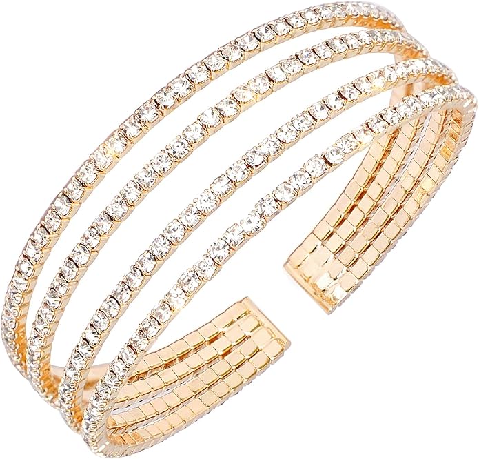 Rhinestone Bracelet for Women MultiLayer Crystal Cuff Bracelet Strand Layered Bracelet