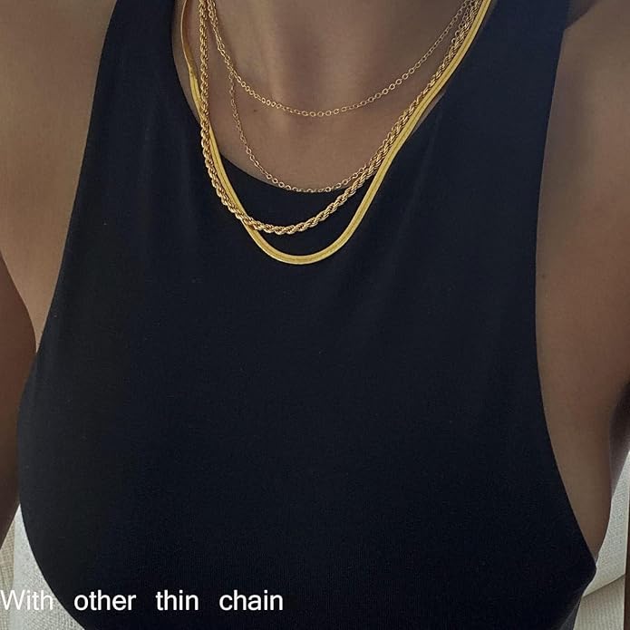 Gold Layered Necklaces for Women, 14K Gold Plated Dainty Gold Chain Choker Necklace Stack, Herringbone Gold Necklaces Set