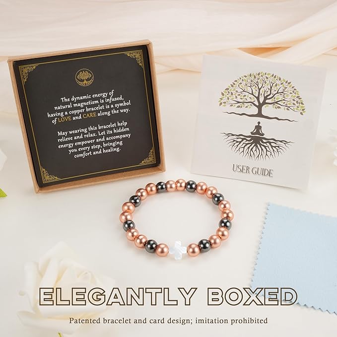 Copper Bracelets for Women, Cross Charm Magnetic Bracelets for Women Copper Jewelry Pulsera de Cobre Para lujer Christian Jewelry with 3500 Gauss Magnetic Bead Valentines Day Gifts for Her