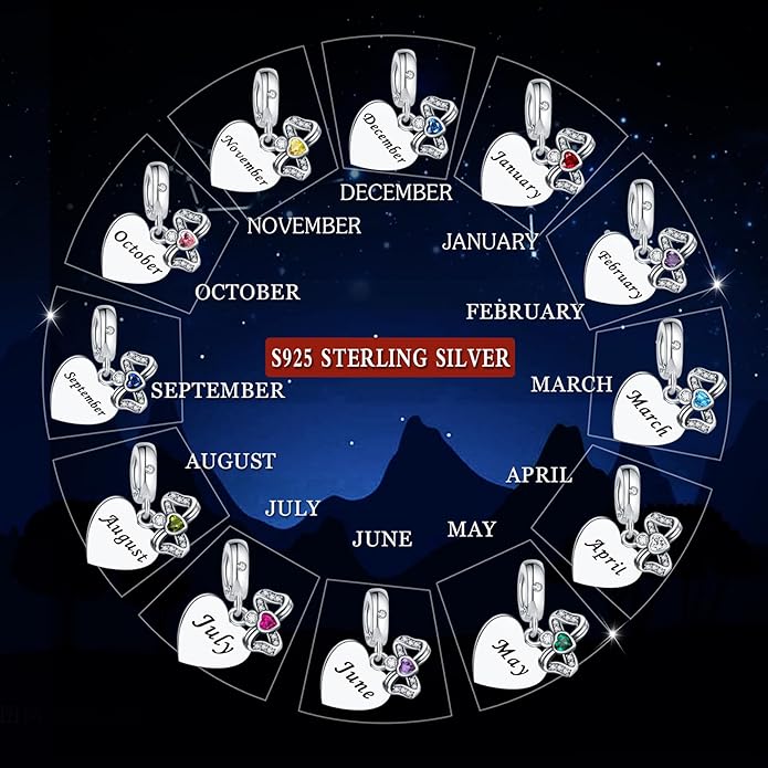 Birthstone Charms 925 Sterling Silver Charms Fit Pandora Charms Bracelet Fit Wife Mother's Day Christmas Birthday Gift