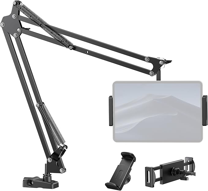 InnoGear Tablet Holder for Bed, Overhead Tablet Stand Phone Holder Tablet Mount for Desk 2 Clamps with Swivel Ball Head for iPad Kindle Switch Graphics Tablets 4-13" Devices