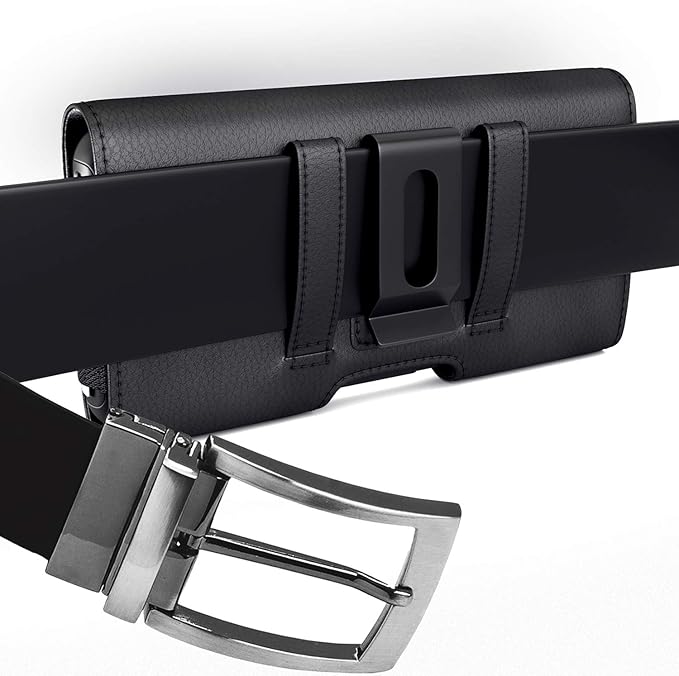 PiTau Holster for iPhone 16 & Pro 16e 15 15pro 14 14pro 13 13pro 12 12pro, Samsung Galaxy S25 S24 S23 S22, Cell Phone Belt Holder Case with Clip, ID Card Pouch Protective Cover for Men, Black Medium