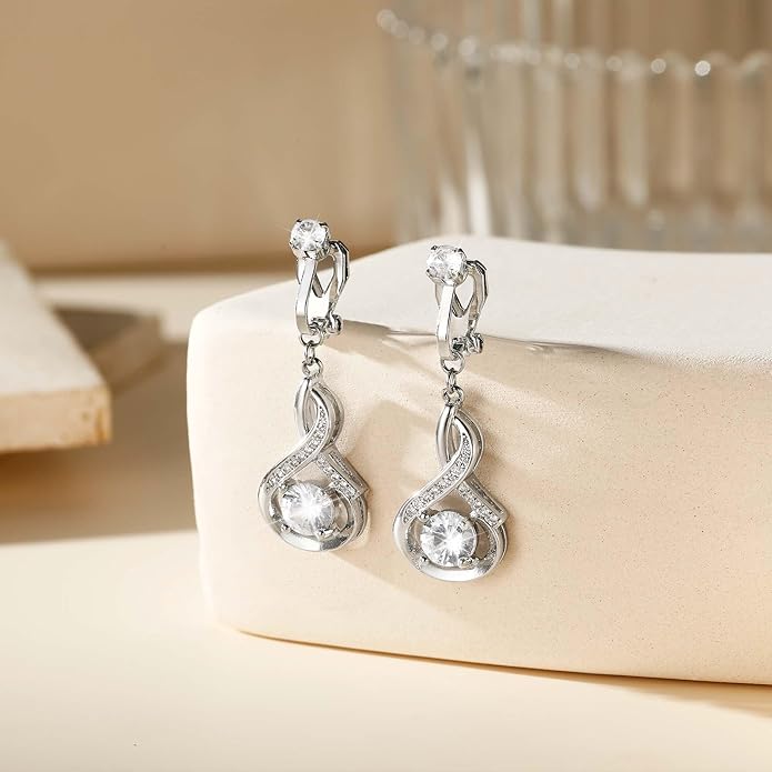 Clip On Earrings Sliver Dangle Earrings for Women Trendy Hanging Drop Earing Hypoallergenic Clip On Earring Birthday Gifts for Women Jewelry