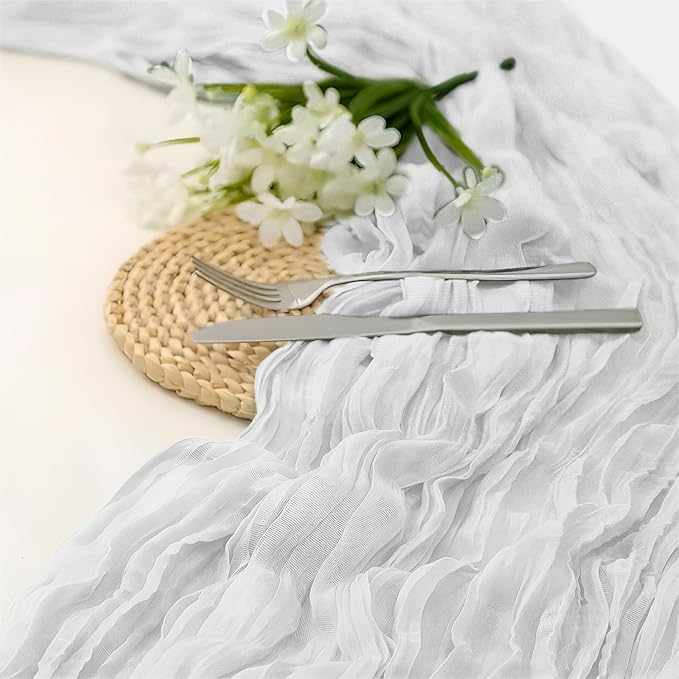 6 Pack 10 Ft Cheesecloth Table Runner White Gauze Long Table Runners Boho Gauze Cheese Cloth Table Runner Rustic Sheer Runner for Wedding Party Table Decor ( 35 x 120 Inch )
