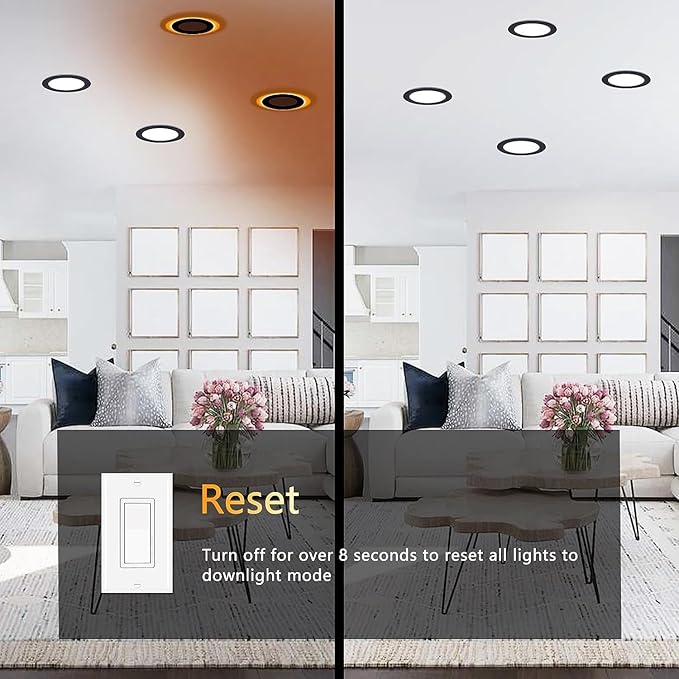 CycevSun Black Recessed Lights 6 Inch with Night Light 16 Pack, Dimmable & 5 Color Selectable, Canless Ultra Thin Wafer Downlight Indoor Outdoor Exterior Soffit, 12W, ETL Listed