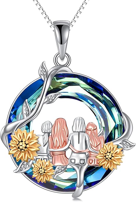 TOUPOP Sisters Gifts from Sister Necklace Sterling Silver Rose Flower with Crystal Jewelry Valentines Day Birthday Gifts for Women Best Friend Friendship