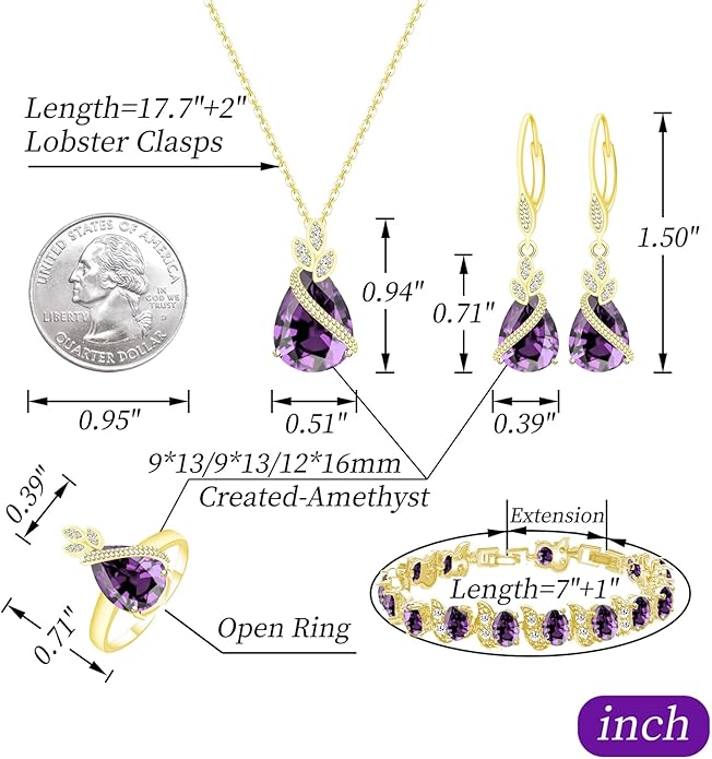 GZWHD Jewelry Set for Women CZ Earrings Necklace Ring Bracelet Set Prom Party Wedding Jewelry Gift for Mother Friend Wife