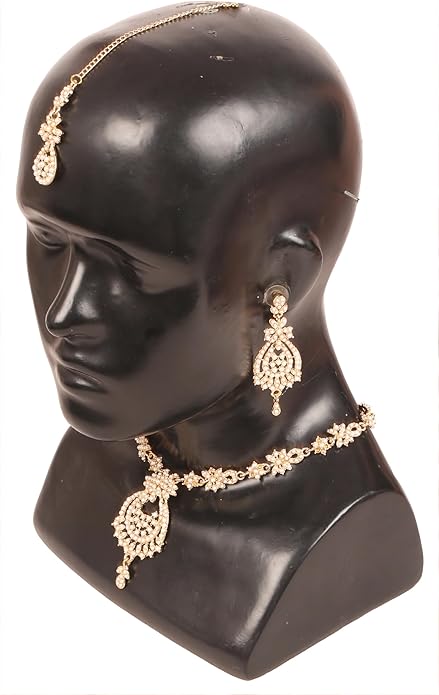 Touchstone Indian jewelry sets for women maang tikka wedding guest gold necklace bollywood jewellery set pageant elegant prom bride accessories western crystal chunky rhinestone necklaces