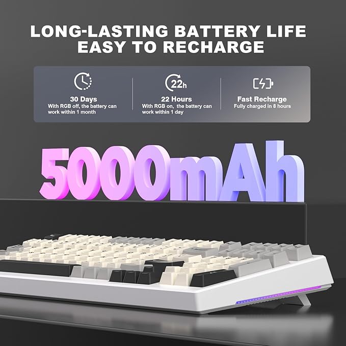 YUNZII YZ98 Gasket Mechanical Keyboard,99 Key Hot Swappable BT5.0/2.4G/USB-C Wireless NKRO 98% 1800 Layout with RGB LED Backlit for Linux/Win/Mac(White, Cocoa Cream V2 Switch)
