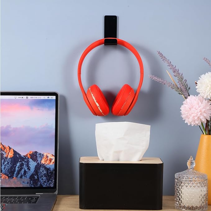 Weewooday 16 Pcs Headphone Hanger Headphone Holder Wall Hook Desk Bulk Adhesive Headset Wall Mount Stand General Purpose (Black)