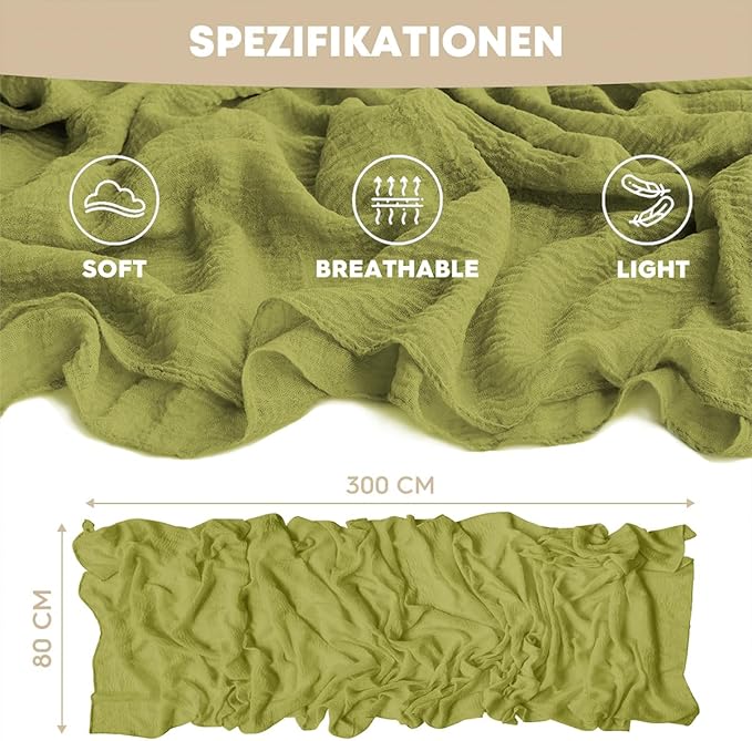 Artoid Mode Boho Cheesecloth Gauze Grass Green Wedding Table Runner, 120 Inch Seasonal Spring Fabric Kitchen Dining Holiday Table Decor for Home Party Indoor
