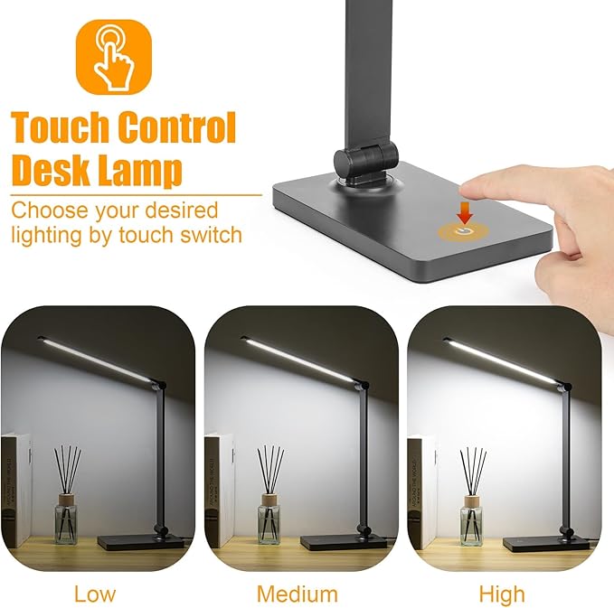 Rechargeable Desk Lamp LED Desk Lamps Eye-Caring Desk Lamps Dimmable Office Lamp with USB Chager Touch Control for Home Office Student Dormitory