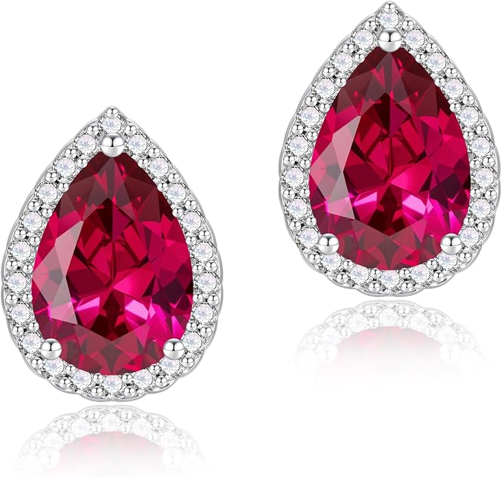 YOMELA Cubic Zirconia Earrings Studs, Halo CZ Birthstone Simulated Diamond Stud Earrings for Women