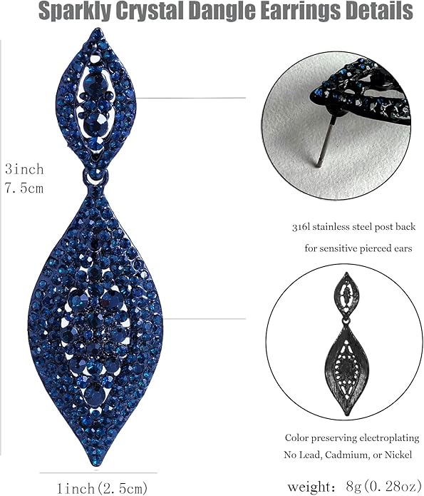 Elegant Rhinestone Dangle Earrings Crystal Wedding Bridal Long Dangling Drop Earrings Chandlier Earrings for Women Bridesmaid