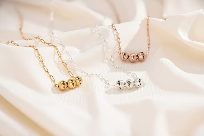 MyNameNecklace Personalized The Balance Charm Necklace with Custom Engraved Beads - Cable/Link Chain - Dainty Gift for Mom, Her - Jewelry for Christmas