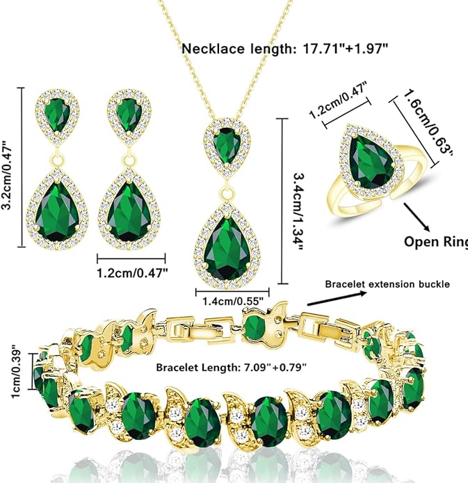 LMXXVJ Teardrop Jewelry Set for Women，Necklace Earrings Adjustable Ring Bracelet Set Fashion Formal Platinum/Gold/Rose Gold Jewelry Gift Girl/Mom/Wife/Grandmother/Best Friend/Aunt