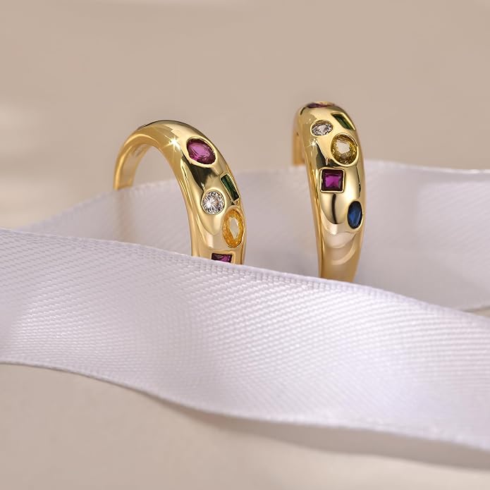 AllenCOCO Chunky Gold Plated Rings for Women - Trendy Cubic Zirconia 14k Gold Filled Stackable Rings