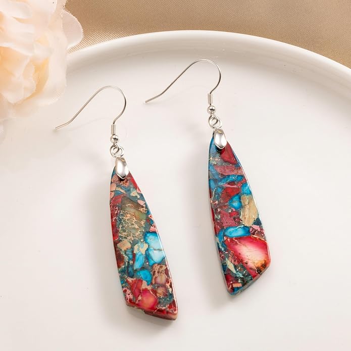 SELOVO Jasper Stone Earrings for Women Trendy Dangle Earrings Fishhook Drop Earrings