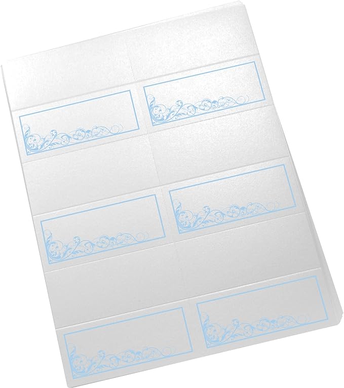 Scribble Vintage Swirl Printable Place Cards, Light Blue (Choose Color), Set of 60 (10 Sheets), Laser & Inkjet Printers - Wedding, Party, Dinner, and Special Events