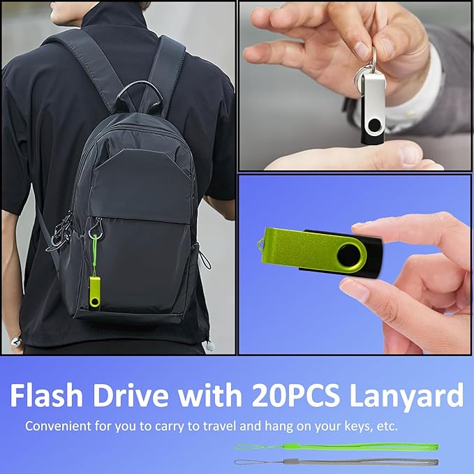 Thumb Drive 2GB USB Flash Drives 20 Pack 2 GB USB 2.0 Jump Drives Multipack Flash Memory Stick Zip Drive Pendrive 20Pack with 20PCS Lanyards Label (Green Sliver 2Gig)