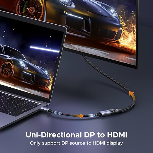 UGREEN 4K DisplayPort to HDMI Adapter, Unidirectional DP 1.2 PC to HDMI 1.4 Converter Braided Cable Male to Female for Desktop, Projector, Monitor, Compatible with AMD, NVIDIA, Passive, 0.66FT