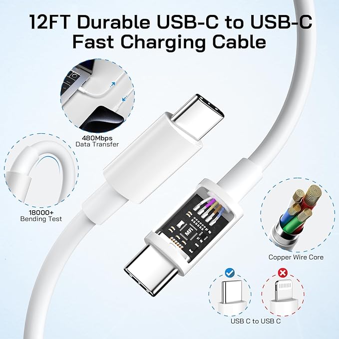 30W USB C i Phone 16 15 Charger Fast Charging, 2PACK Wall Charger for iPhone 16 15 Pro Max Charger Cord 12FT Fast Type C Charger Block for iPhone 16/16 Pro/15 Plus/15 Pro/15 Pro Max, iPad Pro/Air/Mini