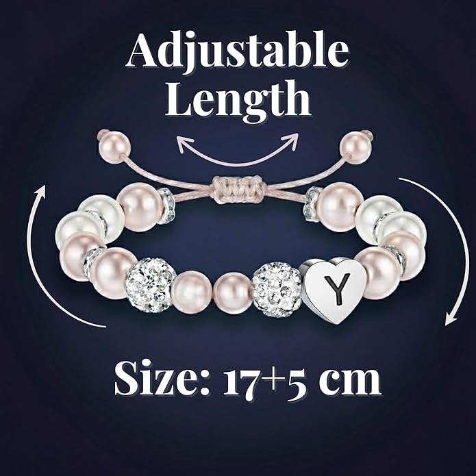 Solza Heart Bead Initial Bracelet – Personalized Stainless Steel Beaded Bracelet with Letter Charm, Adjustable Heart Bracelet, Fashion Jewelry Gift, Stackable Personalized Jewelry Accessory