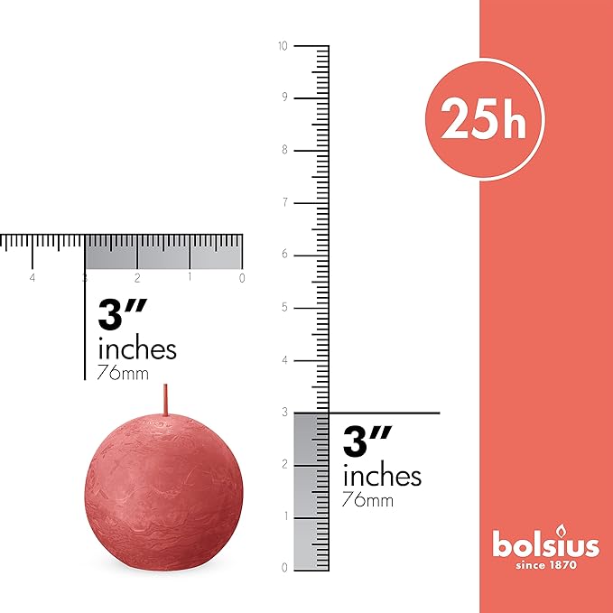 BOLSIUS 3 Pack Blossom Pink Rustic Ball Pillar Candles - 3 Inch - Premium European Quality - Includes Natural Plant-Based Wax - Unscented Dripless Smokeless 25 Hour Party Décor Candles